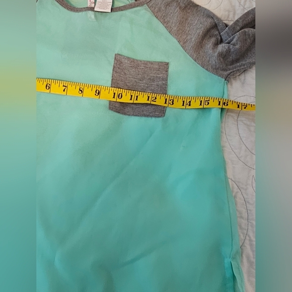 Heart N Crush Mint Sheer and Gray Long Sleeve Top Girls Large - Picture 4 of 5